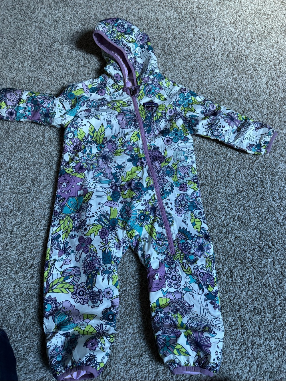 Patagonia Floral Hooded Kids One-Piece - Purple, Teal, Lime